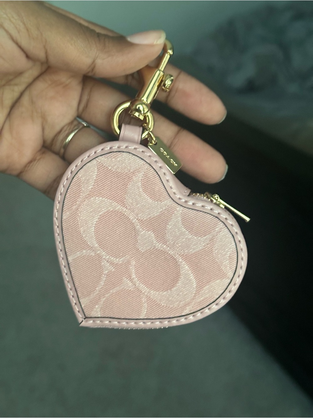Coach Pink Denim Heart Keychain Coin Pouch NWT